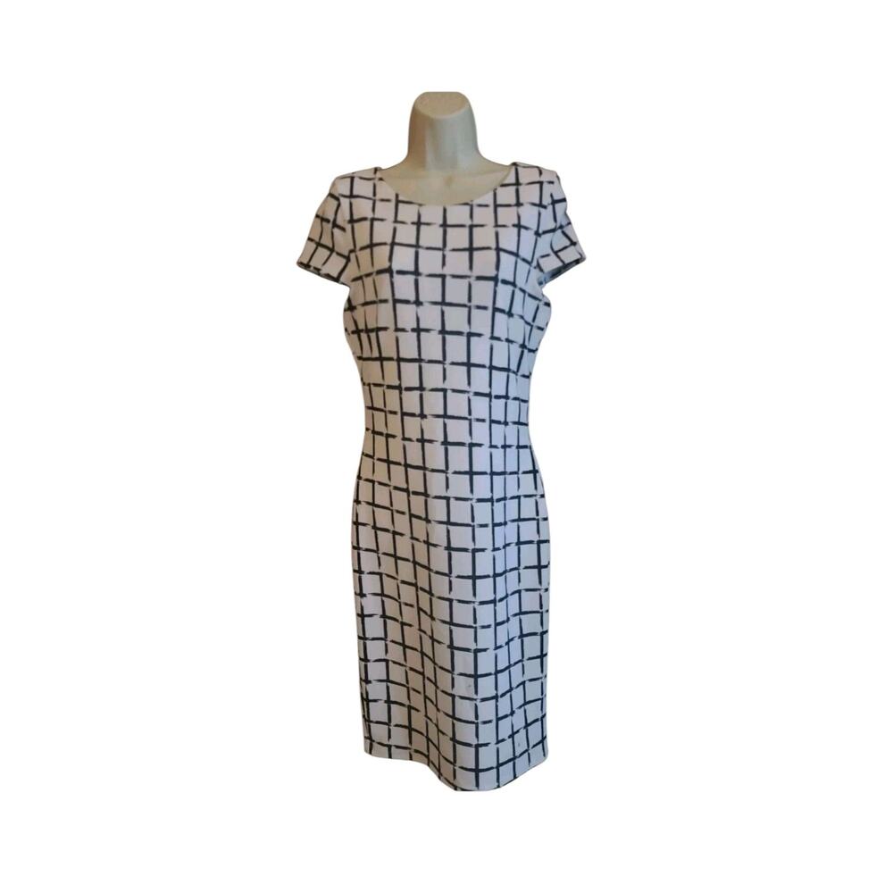 Women's Black And White Dress Office Chic Zip Up Back- M/L Windsor